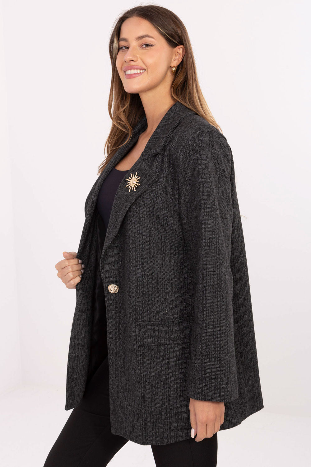 Italy Moda Graphite Long Sleeve Jacket - view 2