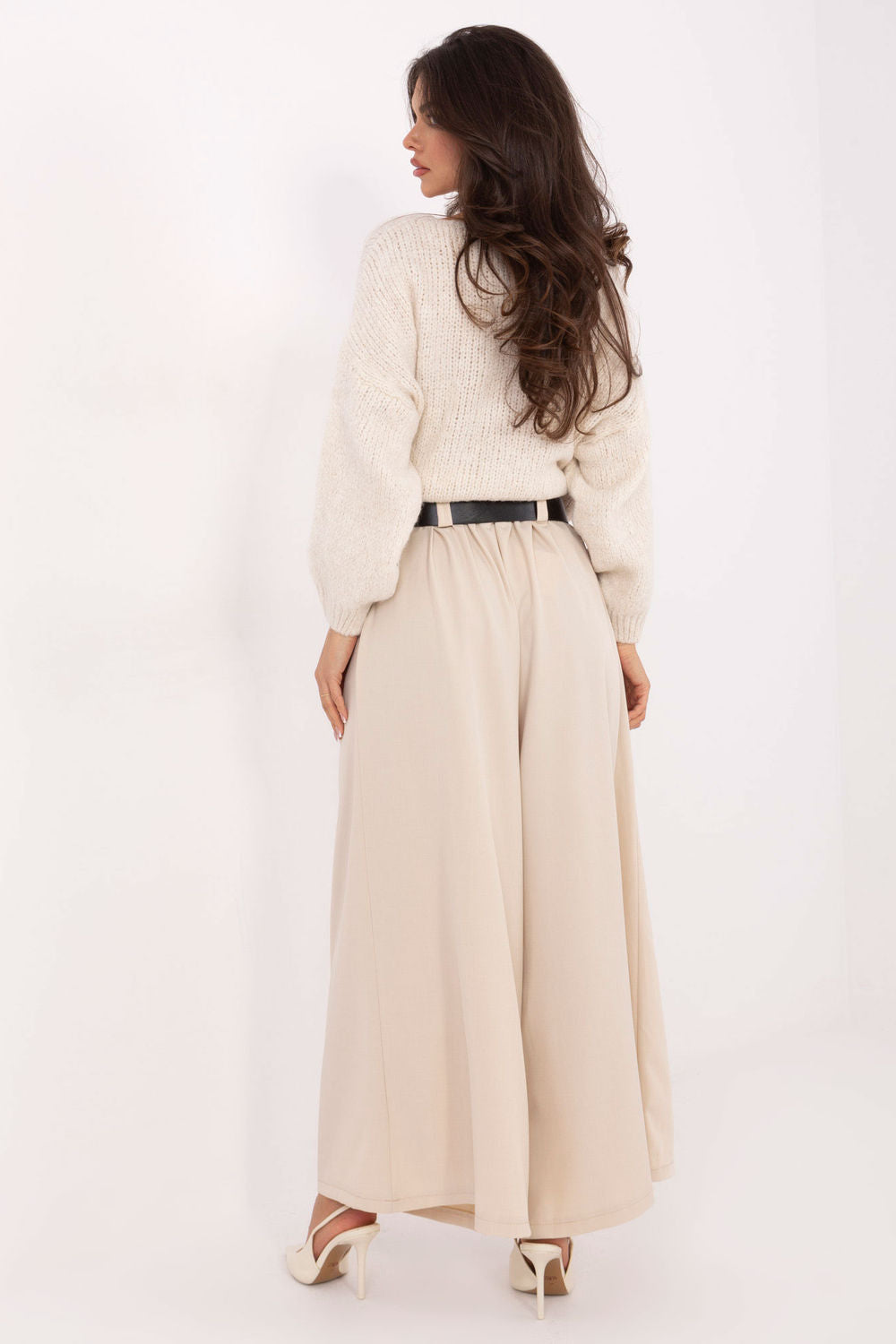 Italy Moda Light Beige Pleated High Waisted Trousers - view 3