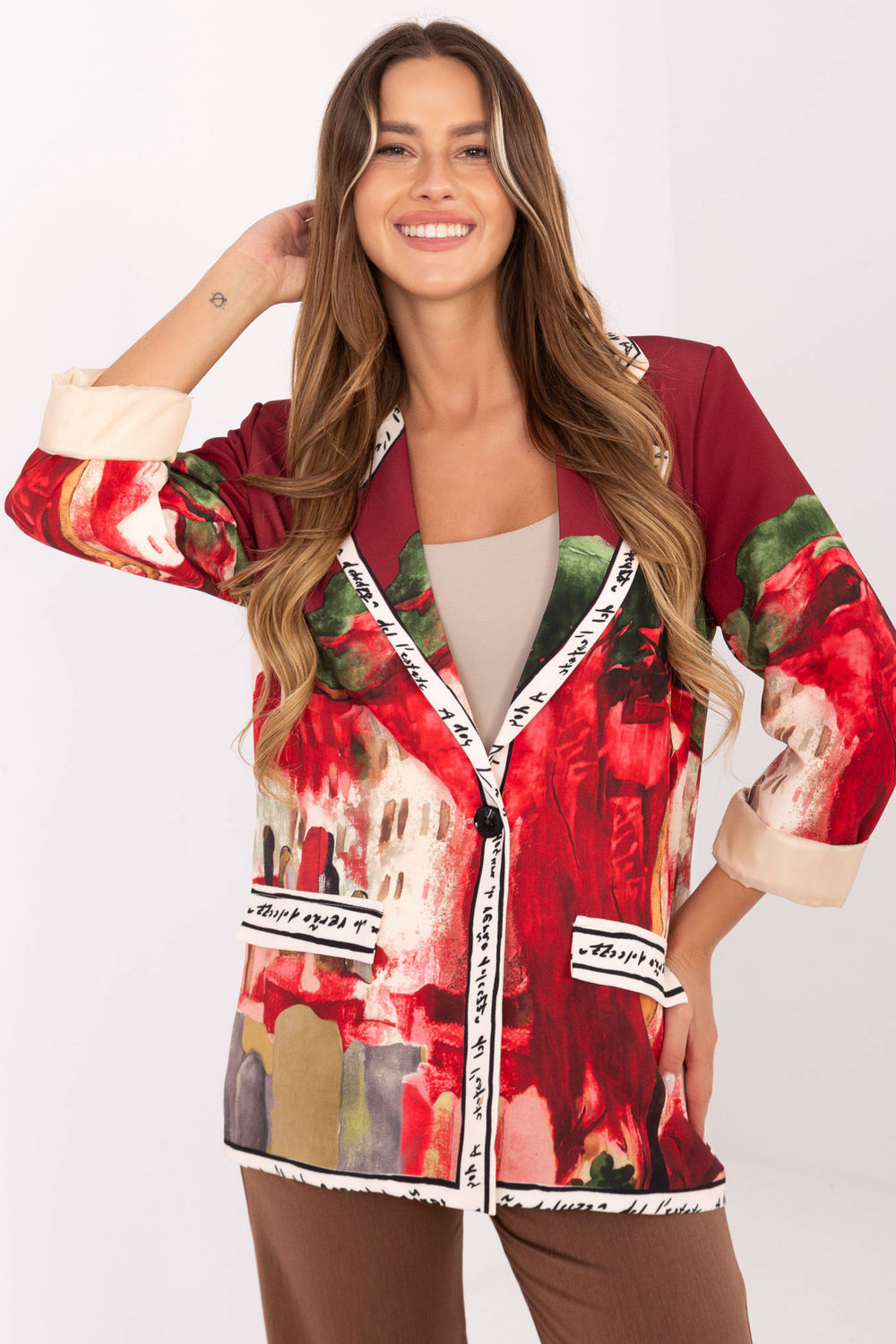 Italy Moda Burgundy Long Sleeve Jacket