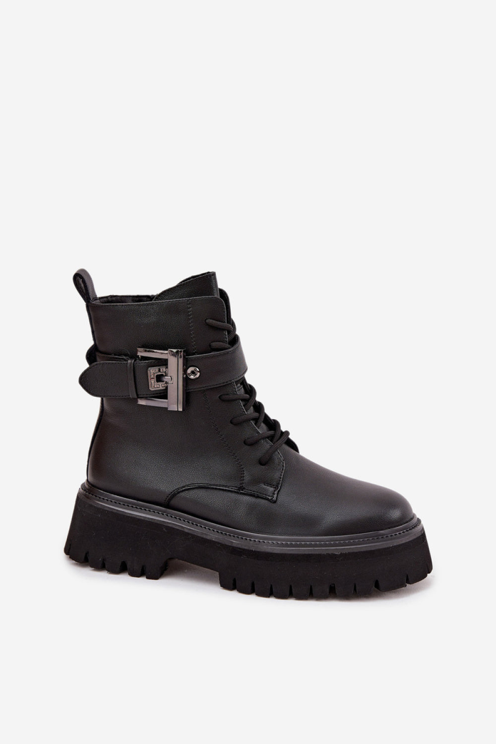 Step In Style Black Leather Platform Ankle Boots - view 2