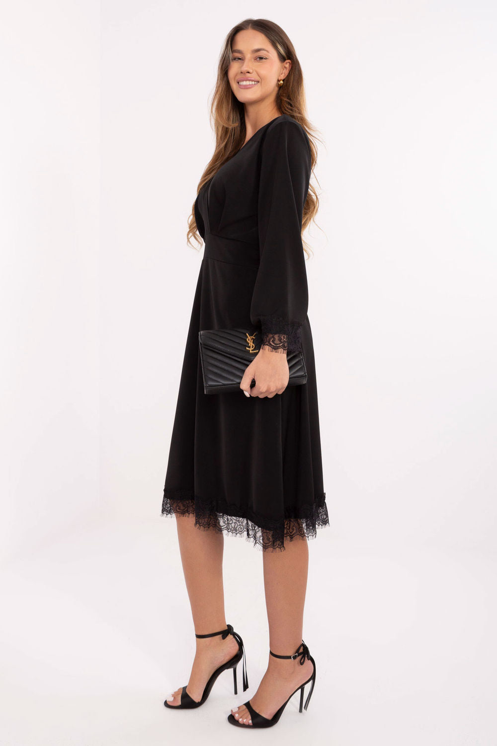 Italy Moda Black Midi Lace Cocktail Dress - view 2
