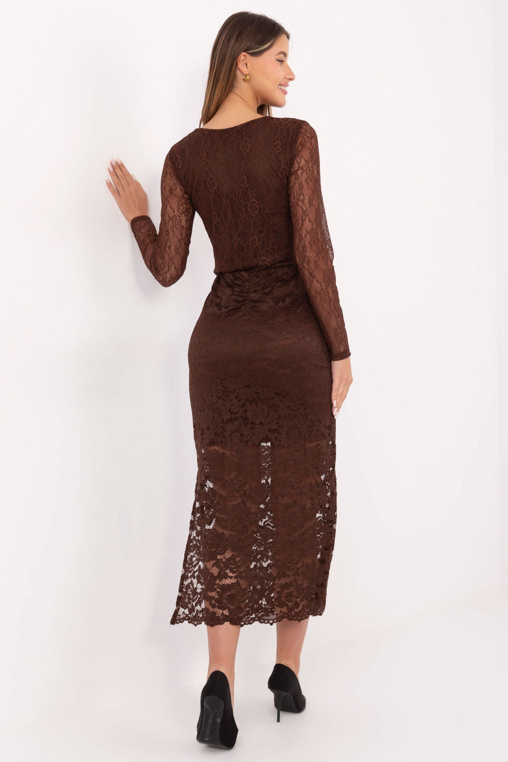 Italy Moda Brown Openwork Midi Lace Skirt - view 3