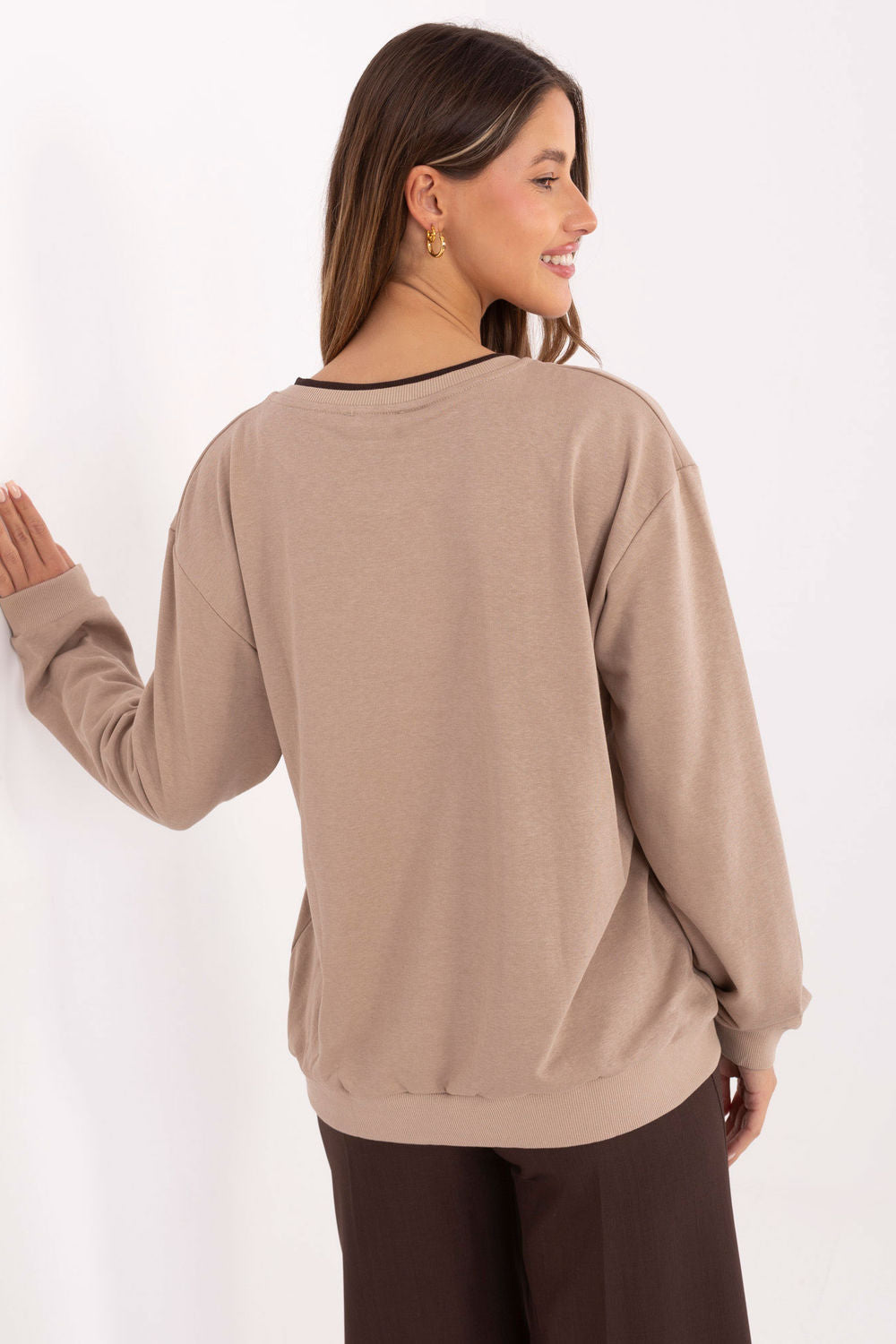 Relevance Beige Long Sleeve Cotton Sweatshirt - view 3