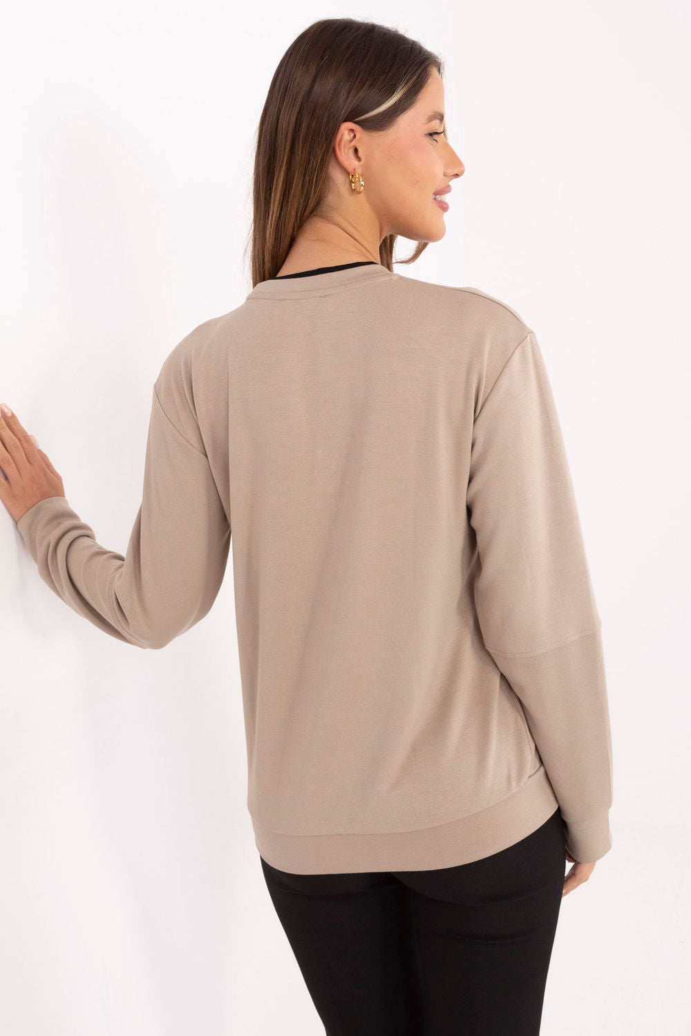 Relevance Beige Round Neck Long Sleeve Blouse - view 3