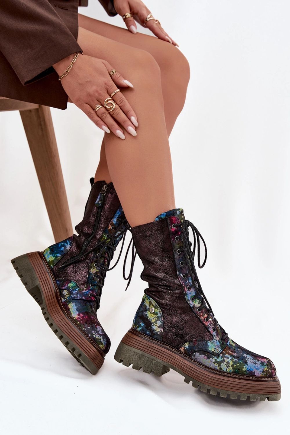 Step In Style Maciejka Multicolour Leather Platform Ankle Boots with Zip - view 3