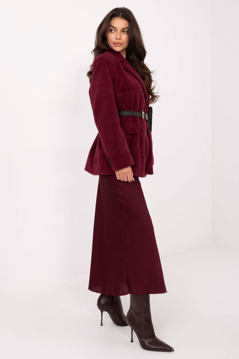 Rue Paris Burgundy Long Sleeve Coat - view 4