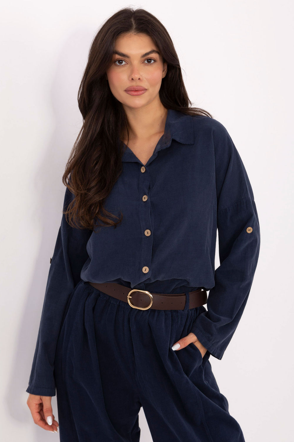 Italy Moda Dark Blue High Waisted Long Sleeve Top