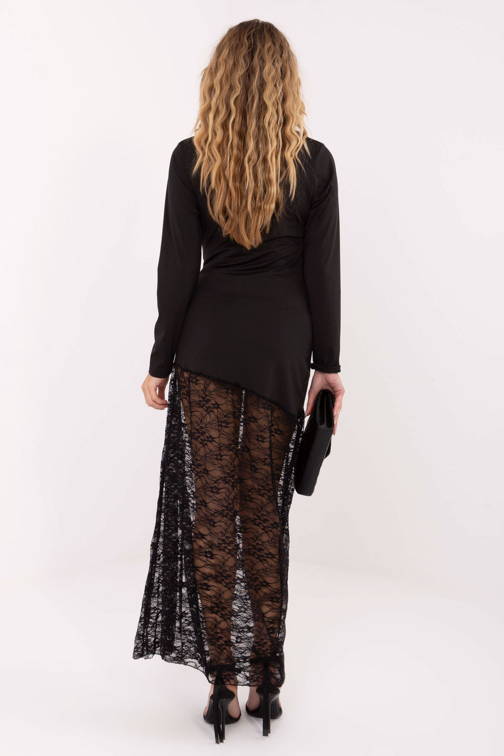 Italy Moda Black Lace Long Sleeve Maxi Dress - view 3