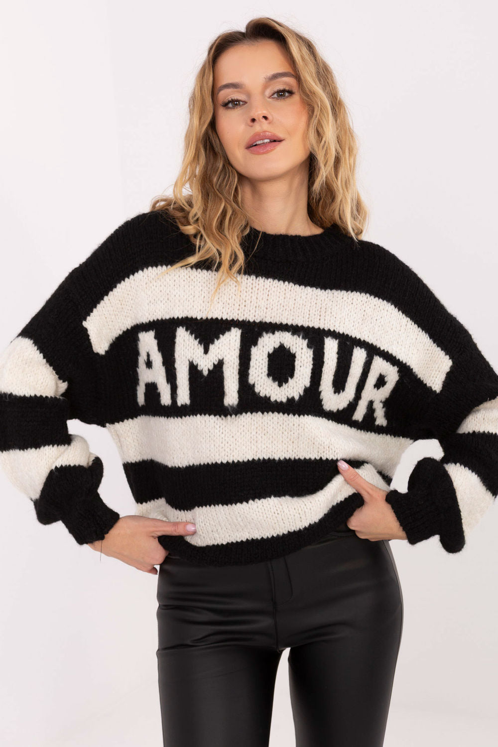 Italy Moda Black Striped Oversized Jumper