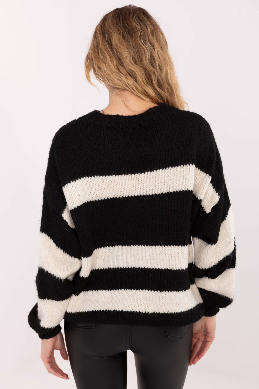 Italy Moda Black Striped Oversized Jumper - view 3