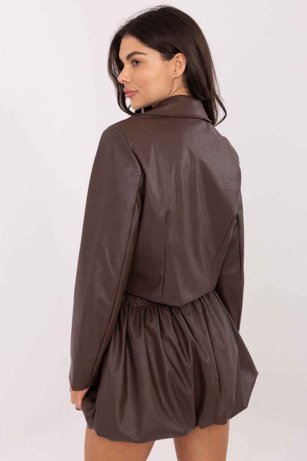 Italy Moda Brown Faux Leather Mini Skirt - view 3