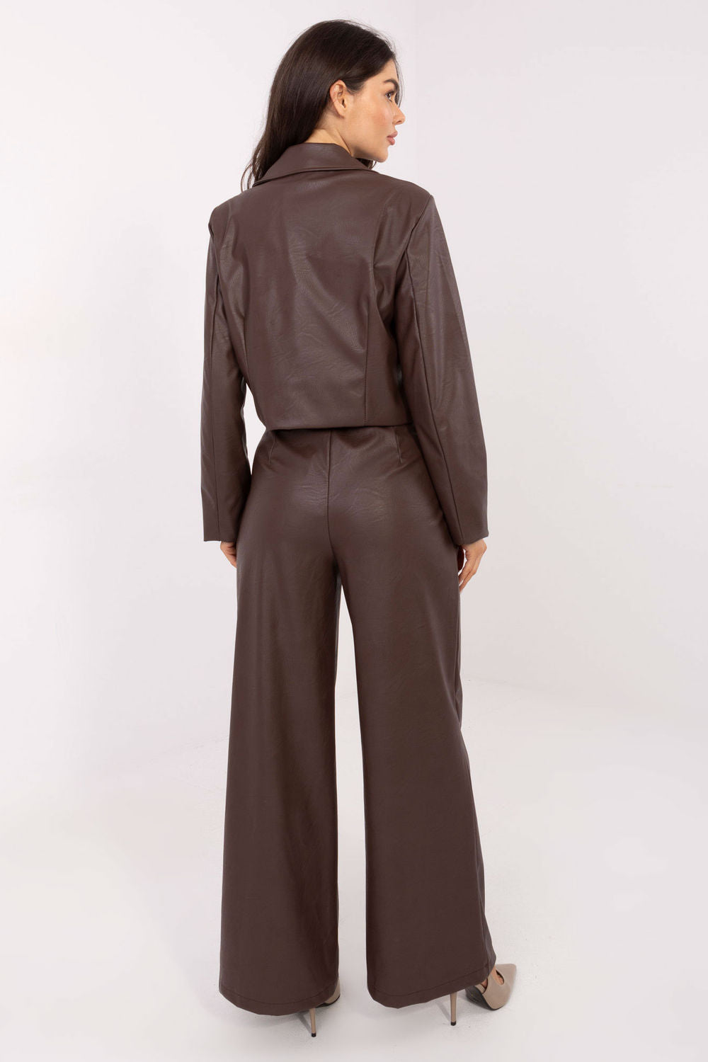 Italy Moda Brown Faux Leather Long Sleeve Jacket - view 3