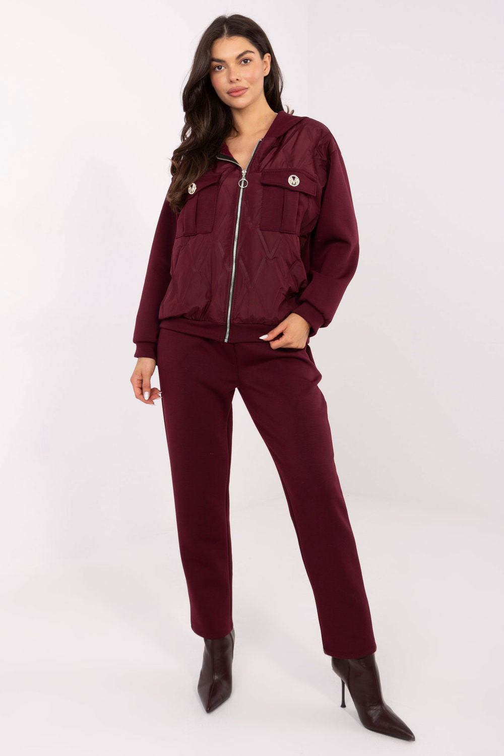 Italy Moda Burgundy High Waisted Long Sleeve Co-Ord Set