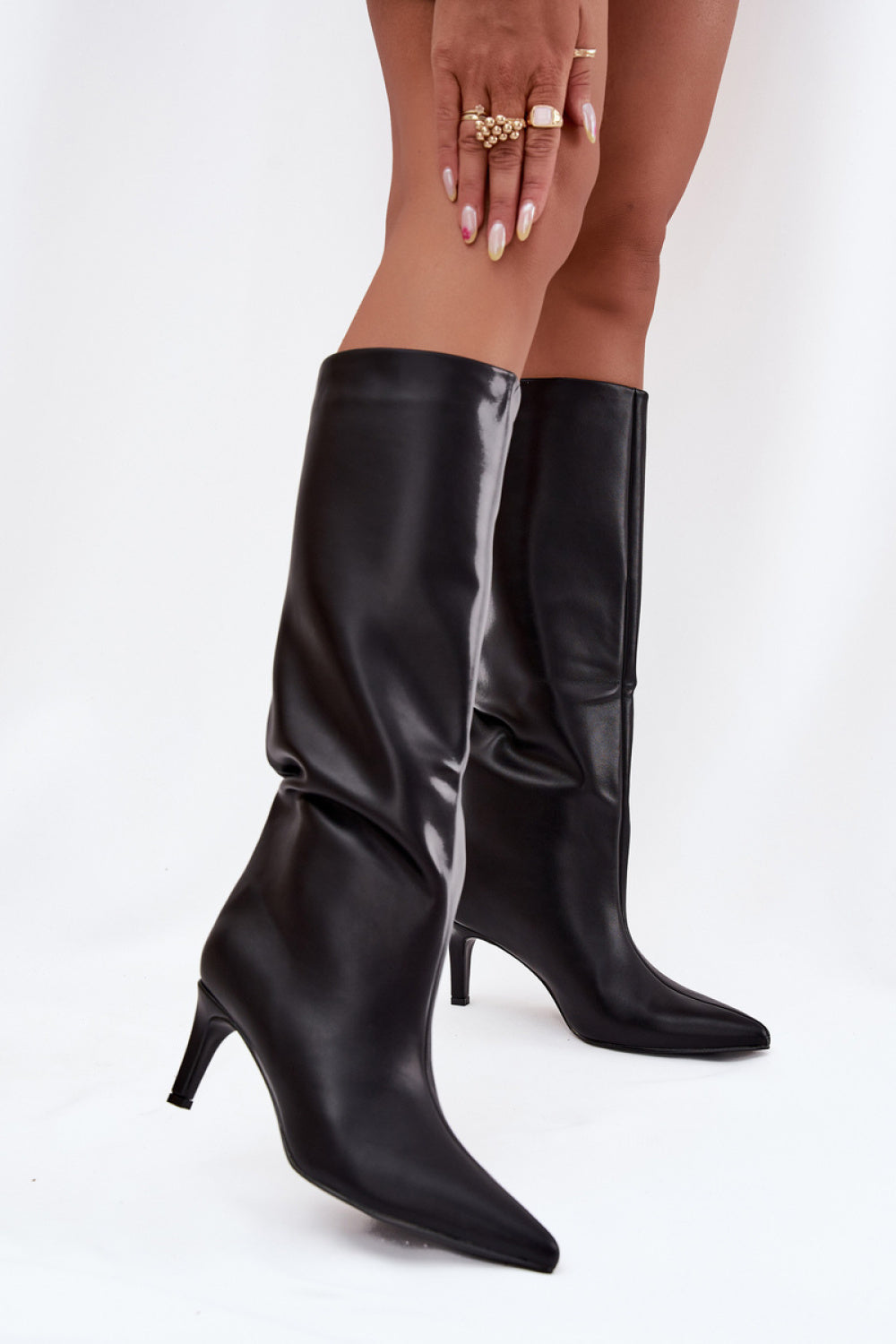 Step In Style Olivienne Black Faux Leather Heeled Ankle Boots