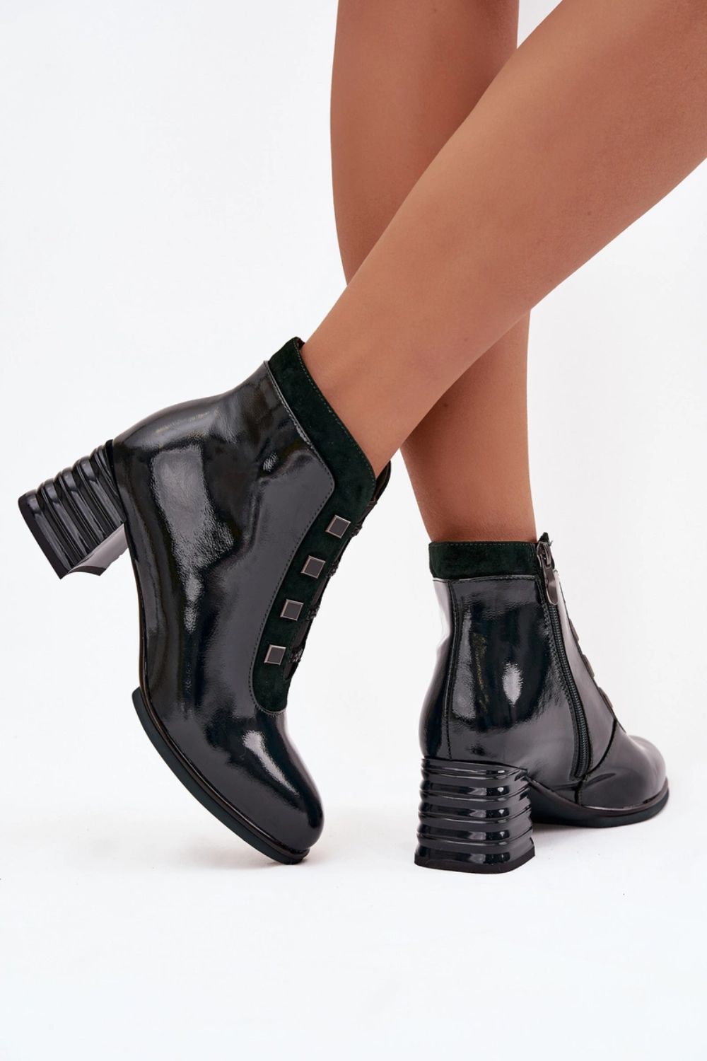 Step In Style Dark Green Heeled Ankle Boots - view 3