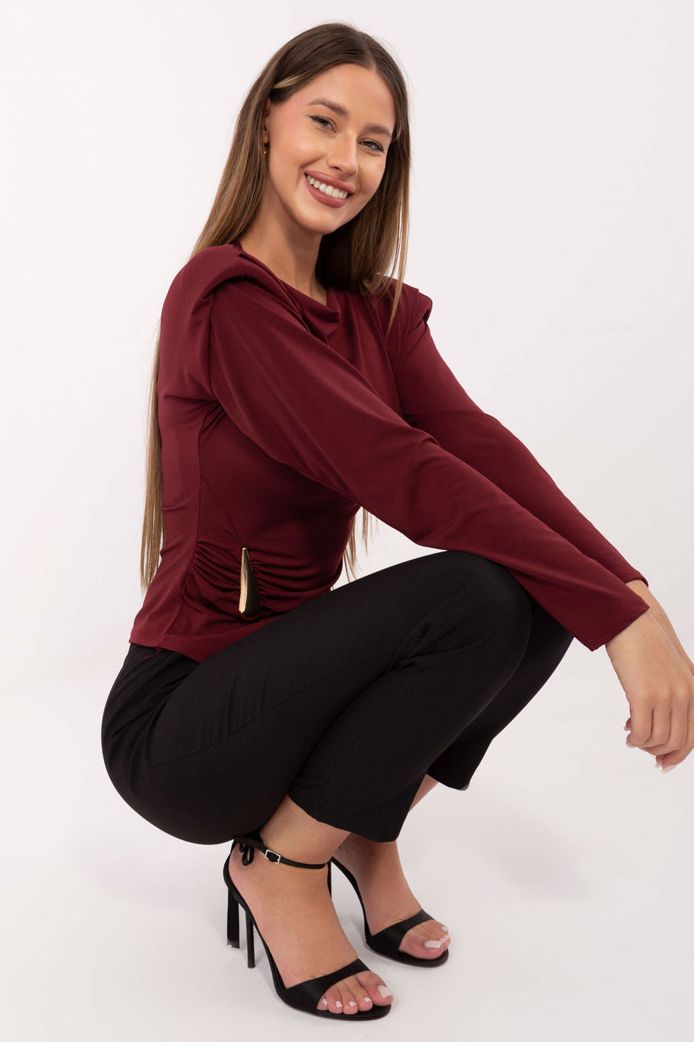Italy Moda Burgundy Long Sleeve Blouse - view 2
