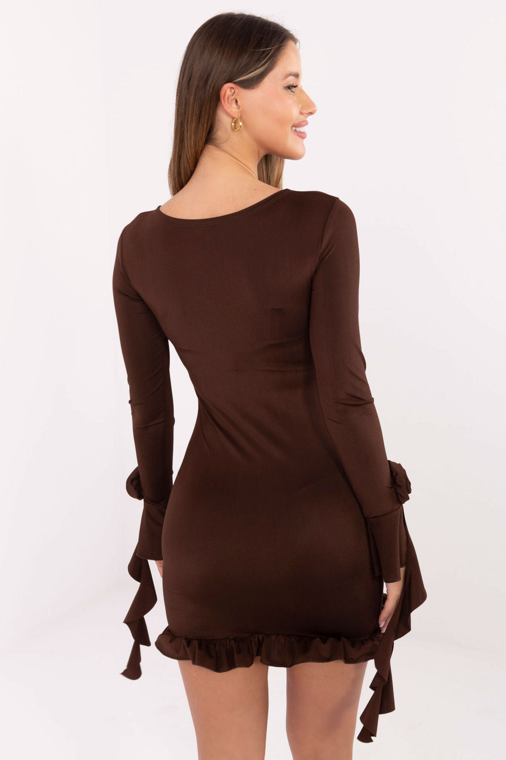 Italy Moda Brown Mini Long Sleeve Evening Dress - view 3