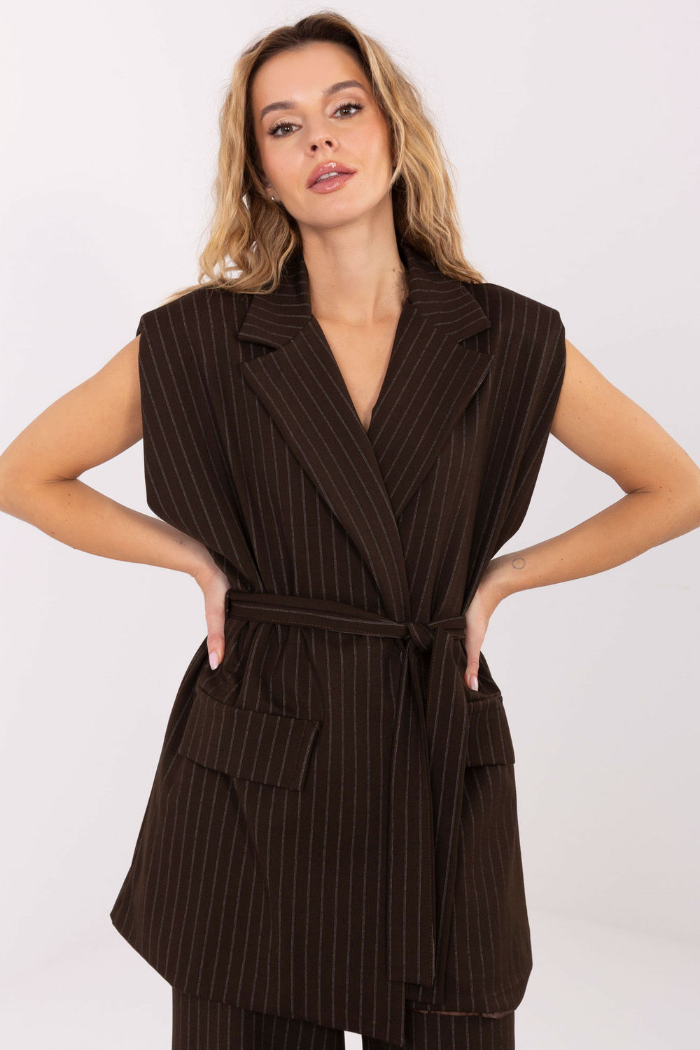 Rue Paris Dark Brown Striped Gilet