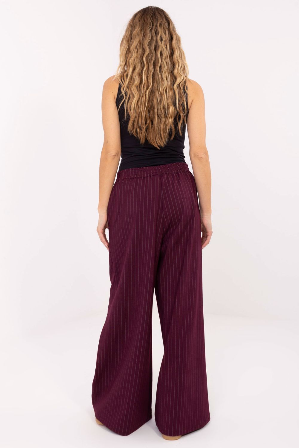 Rue Paris Burgundy Striped Pleated Trousers - view 4