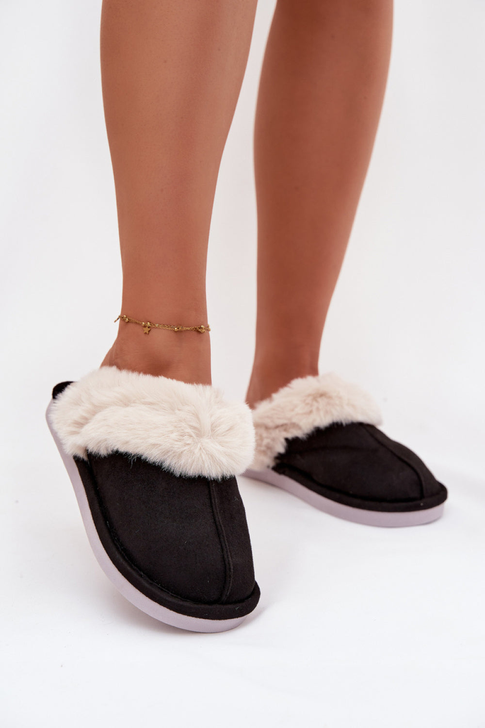 Step In Style Carisse Black Faux Suede Warm Lined Slippers