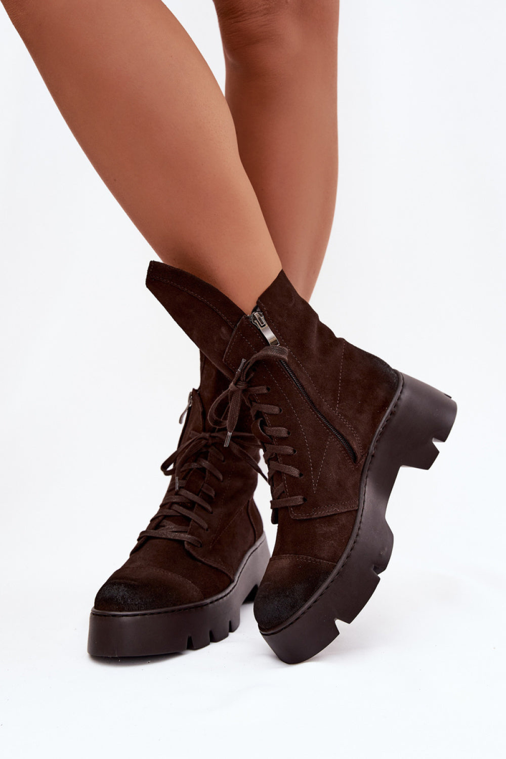 Step In Style Zazoo Chocolate Suede Platform Ankle Boots - view 3