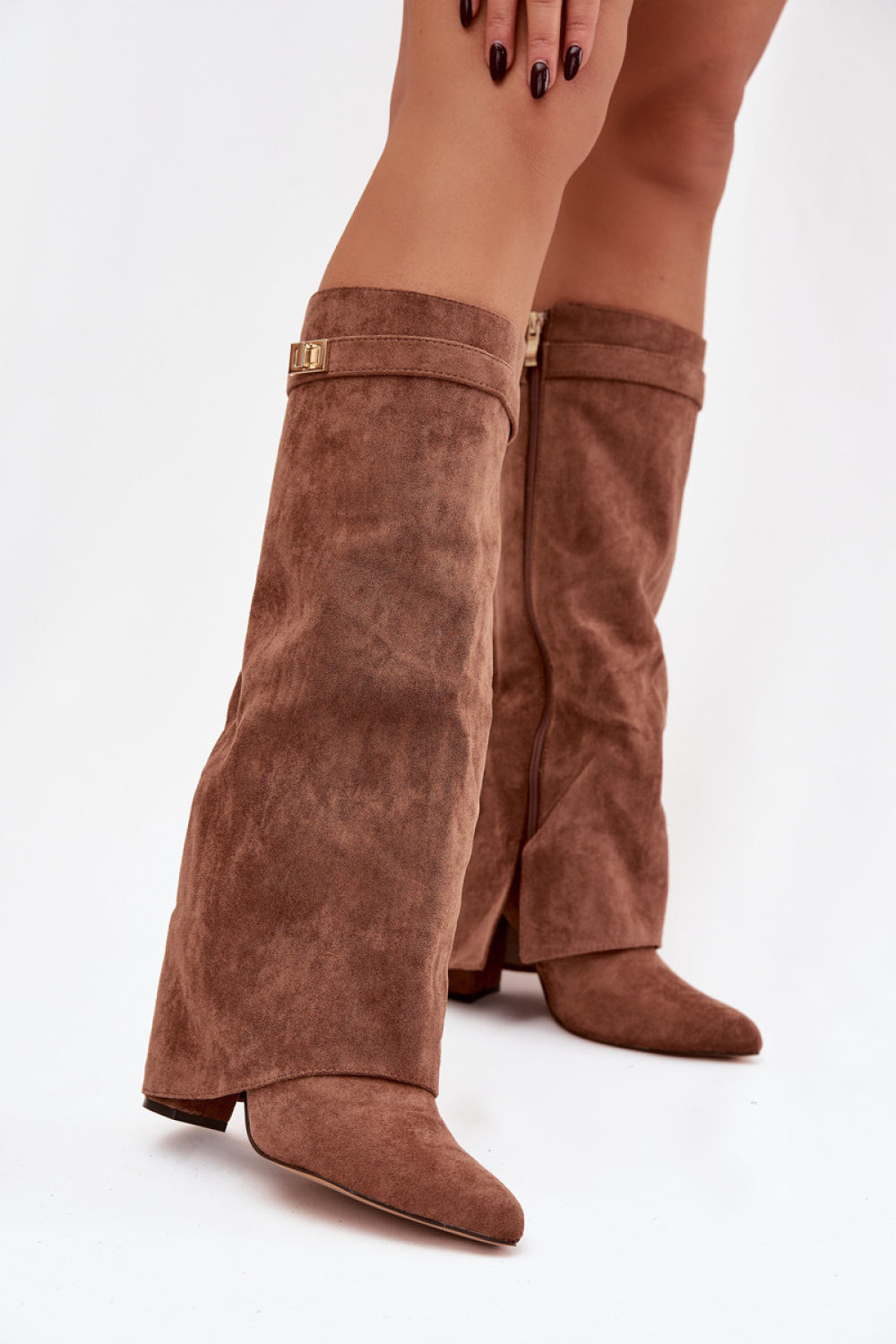 Step In Style Evyra Dark Beige Faux Suede Heeled Ankle Boots