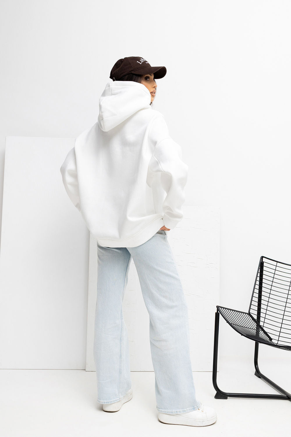 Rue Paris Ecru Hooded Long Sleeve Cotton Sweatshirt with Embroidery - view 3