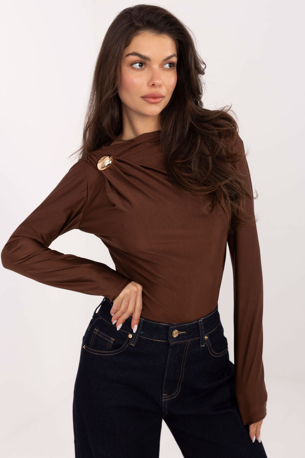Italy Moda Brown Boat Neck Shapewear Bodysuit - view 2