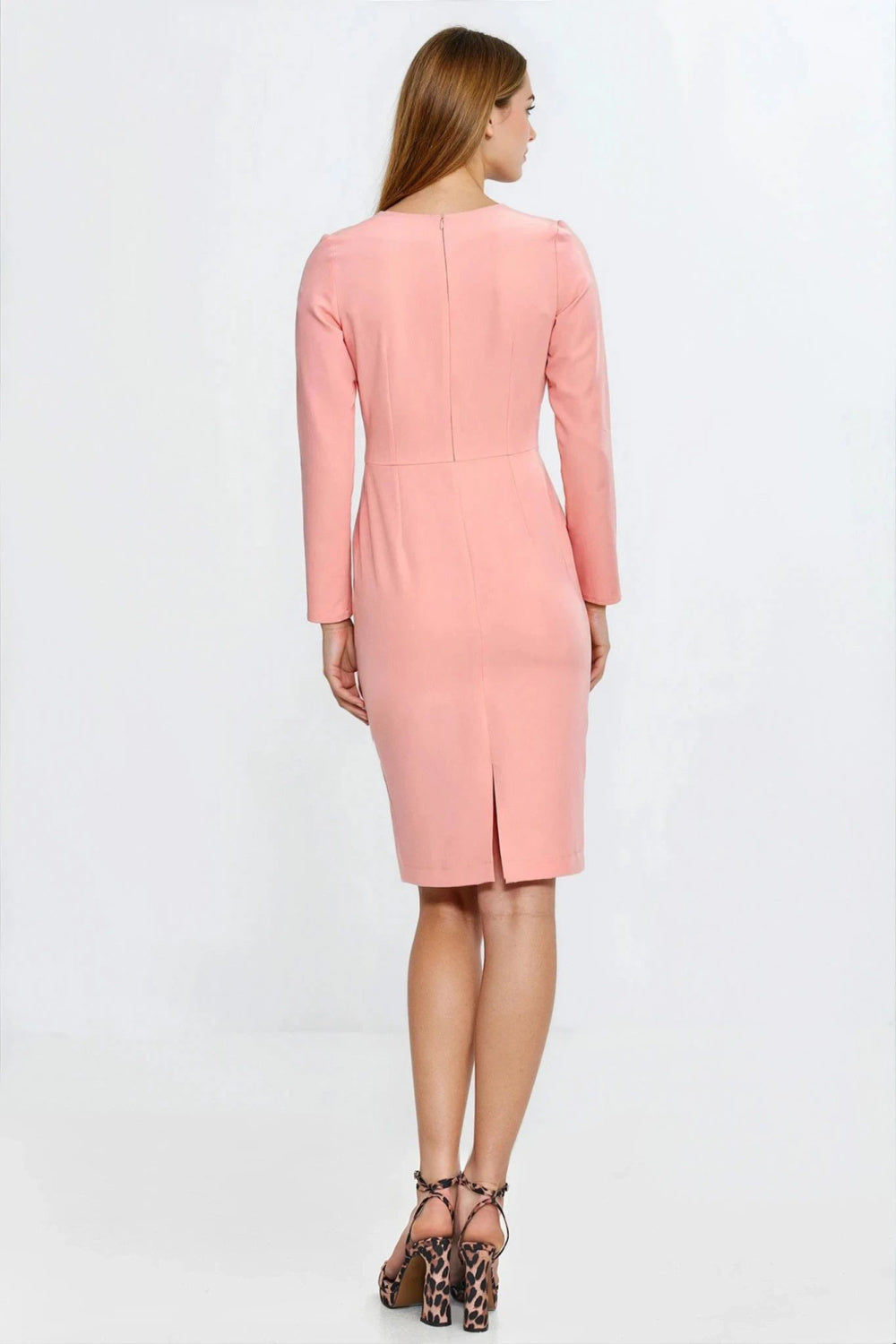 Nife Salmon Bodycon Long Sleeve Dress - view 3