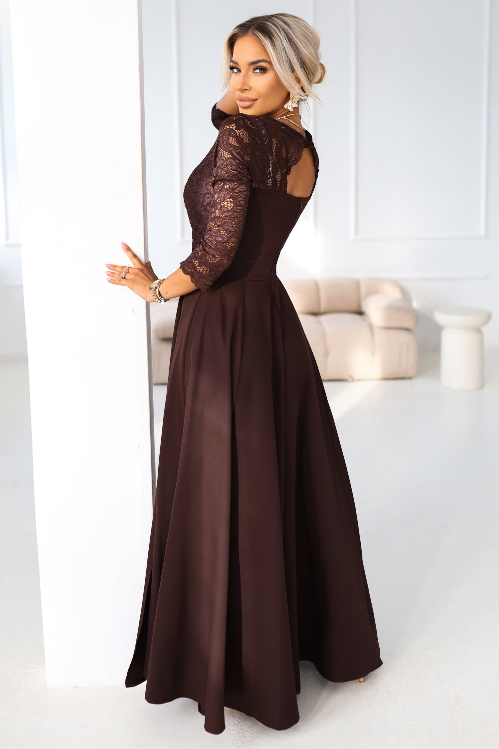 Numoco Amber Chocolate Lace Maxi Dress - view 2