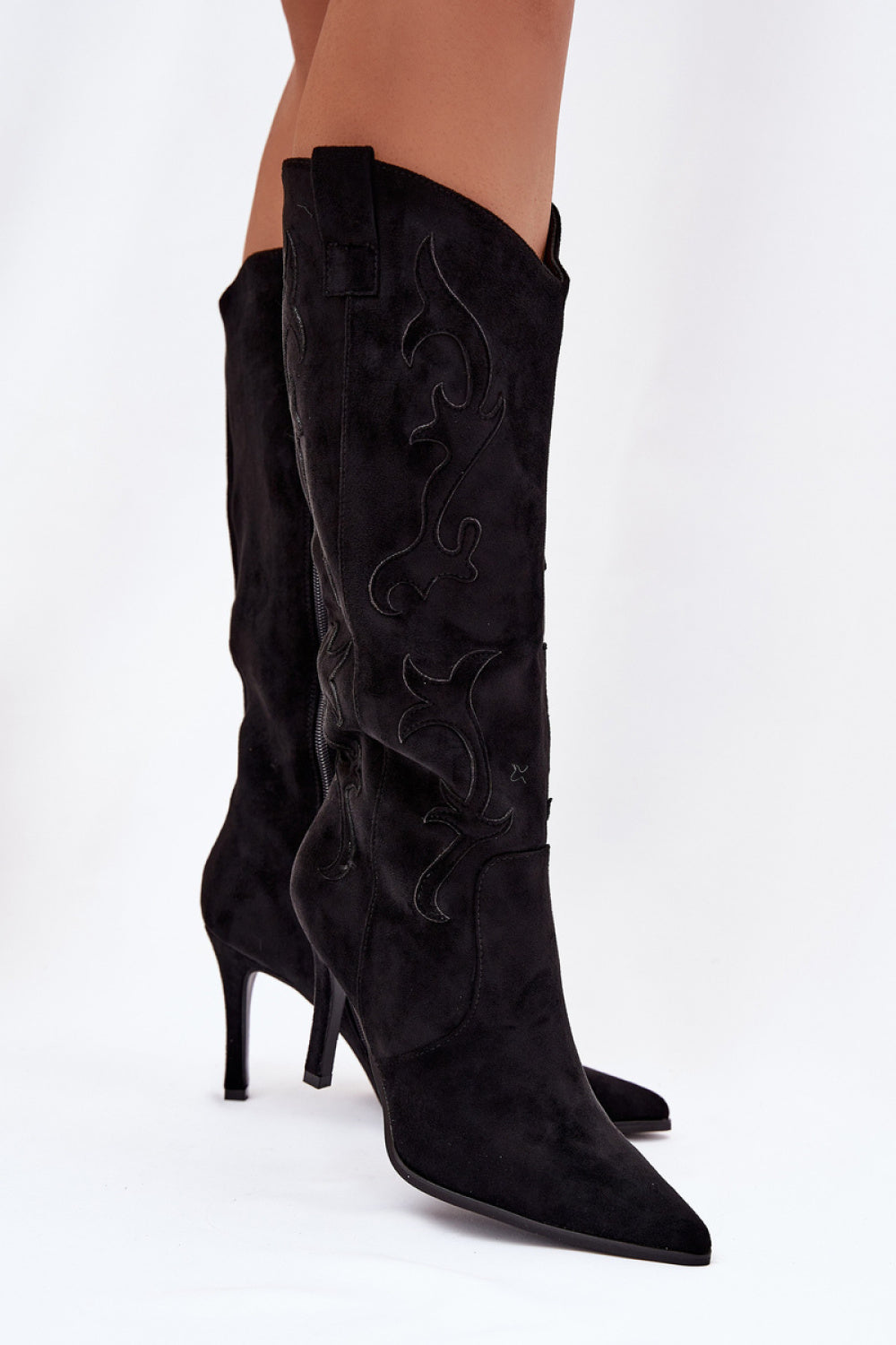 Step In Style Belonia Black Faux Suede Stiletto Heeled Ankle Boots