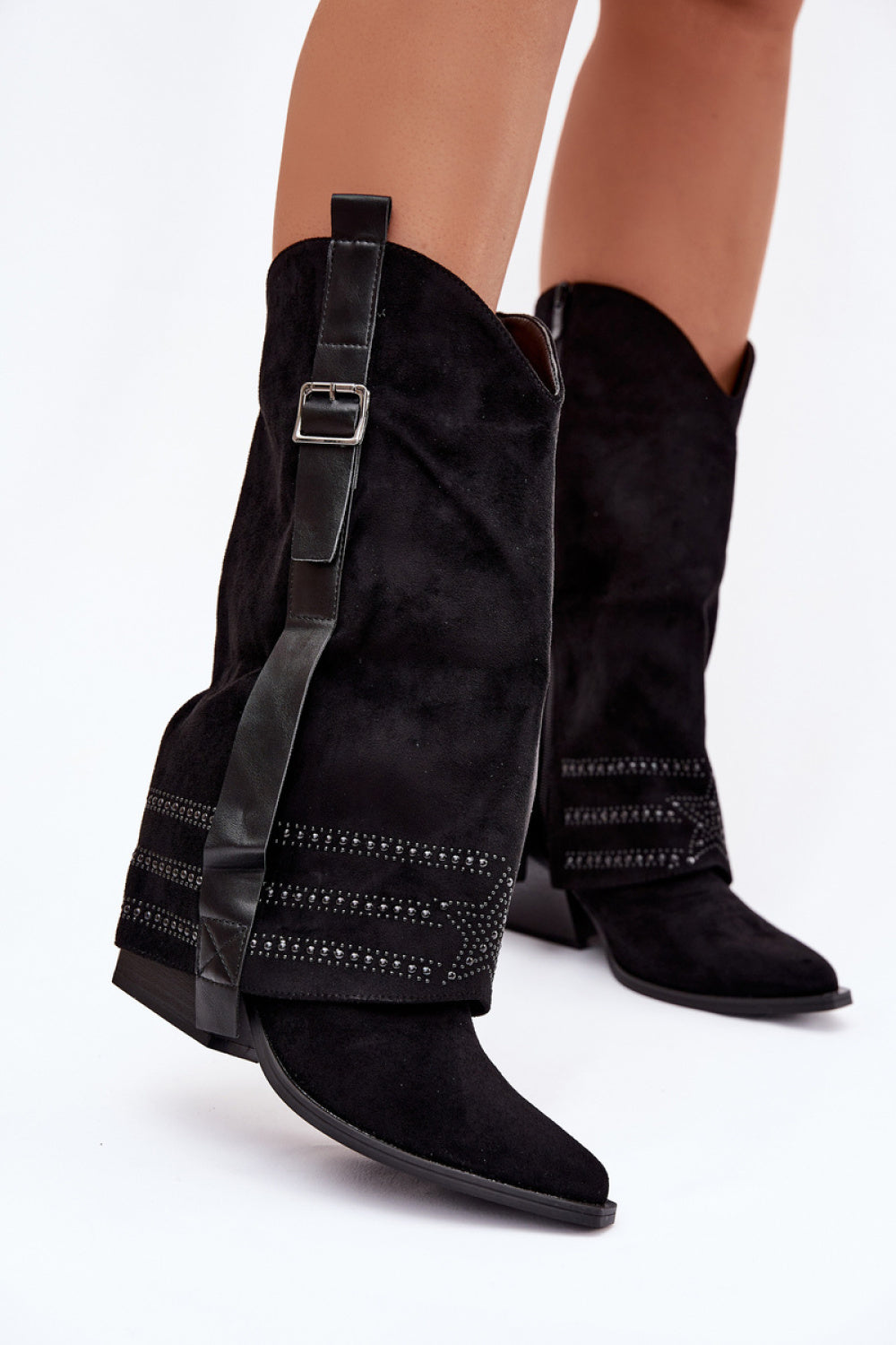 Step In Style Camilora Black Faux Suede Heeled Ankle Boots