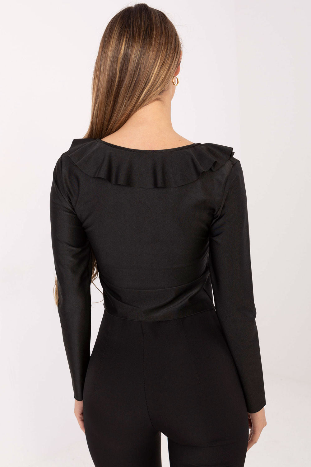 Italy Moda Black Draped Long Sleeve Blouse - view 3