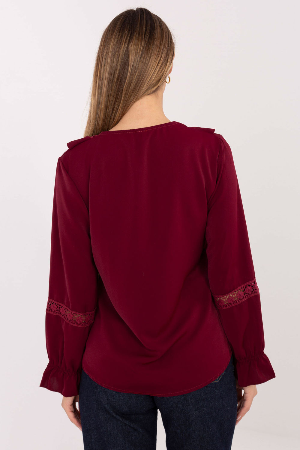 Italy Moda Burgundy Lace V-Neck Blouse - view 3