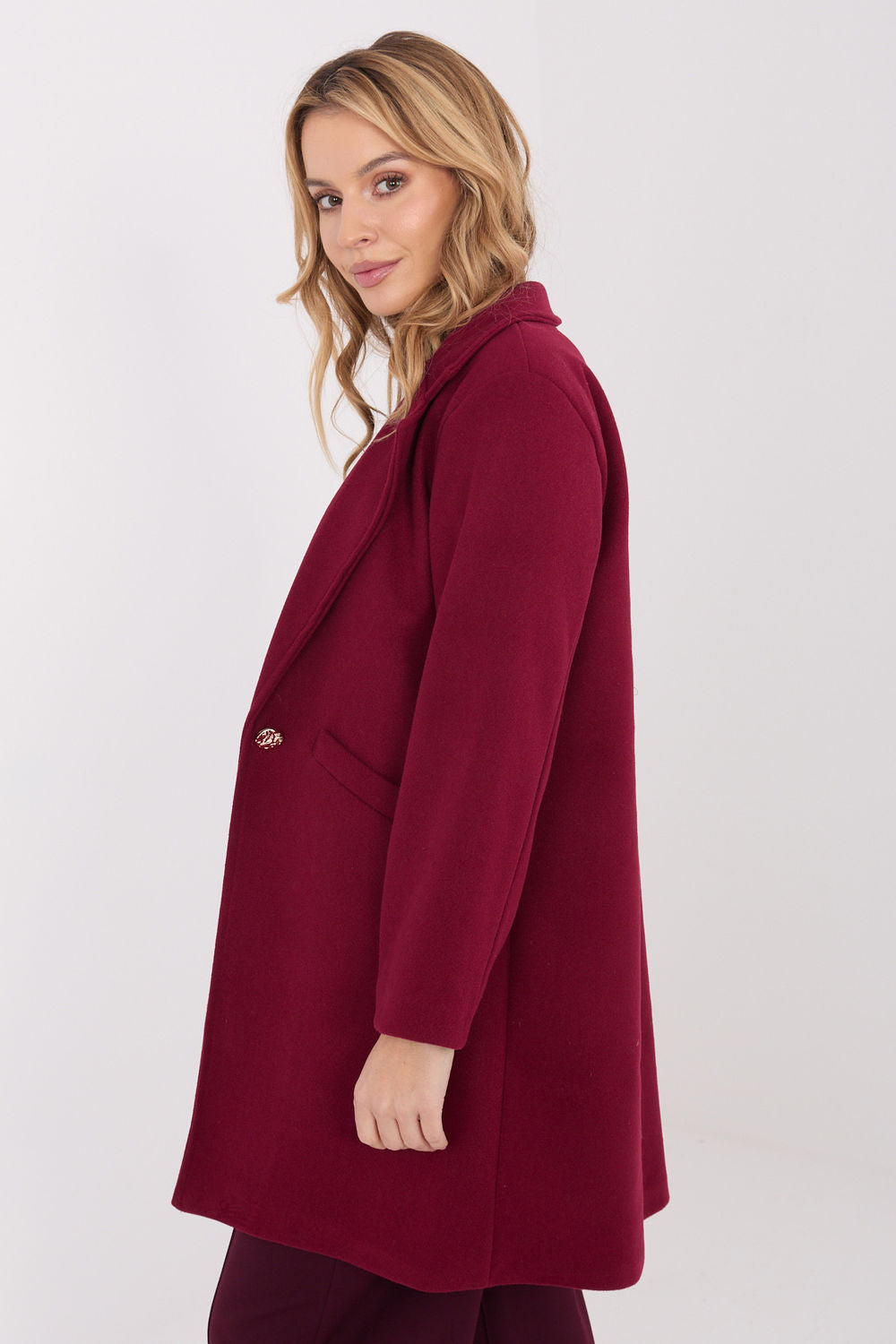 Italy Moda Burgundy Long Sleeve Coat