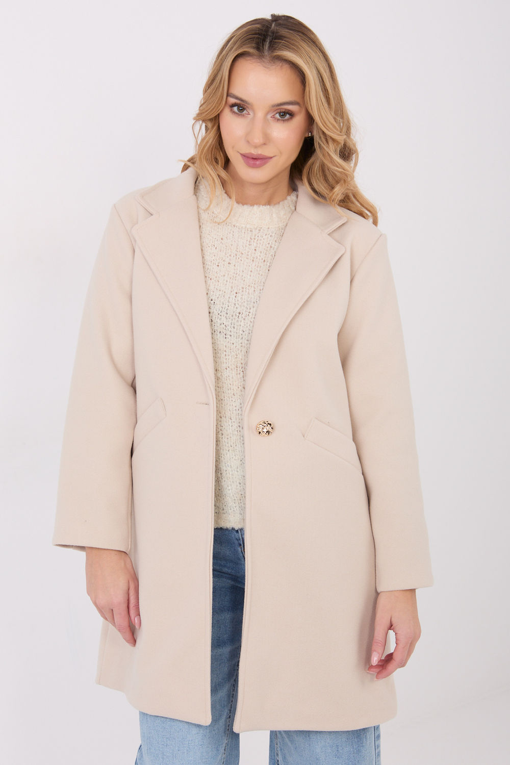 Italy Moda Light Beige Long Sleeve Coat