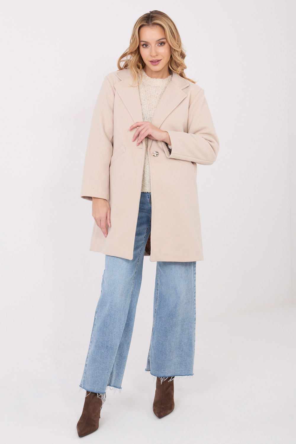 Italy Moda Light Beige Long Sleeve Coat - view 2
