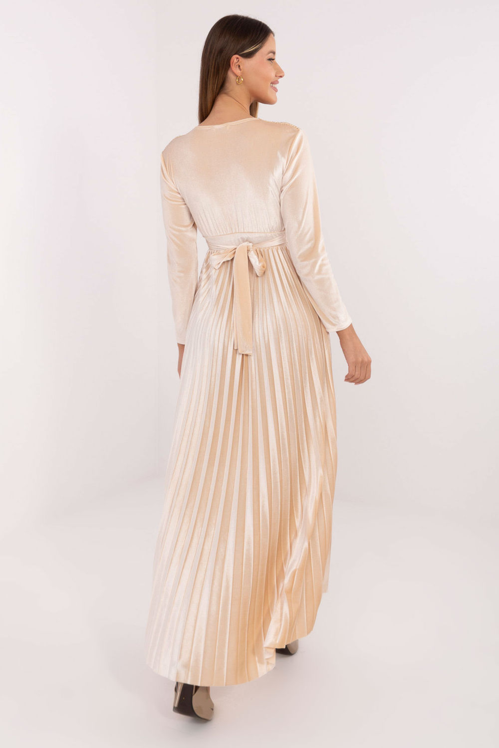 Italy Moda Light Beige Sequin Wrap Maxi Dress - view 3
