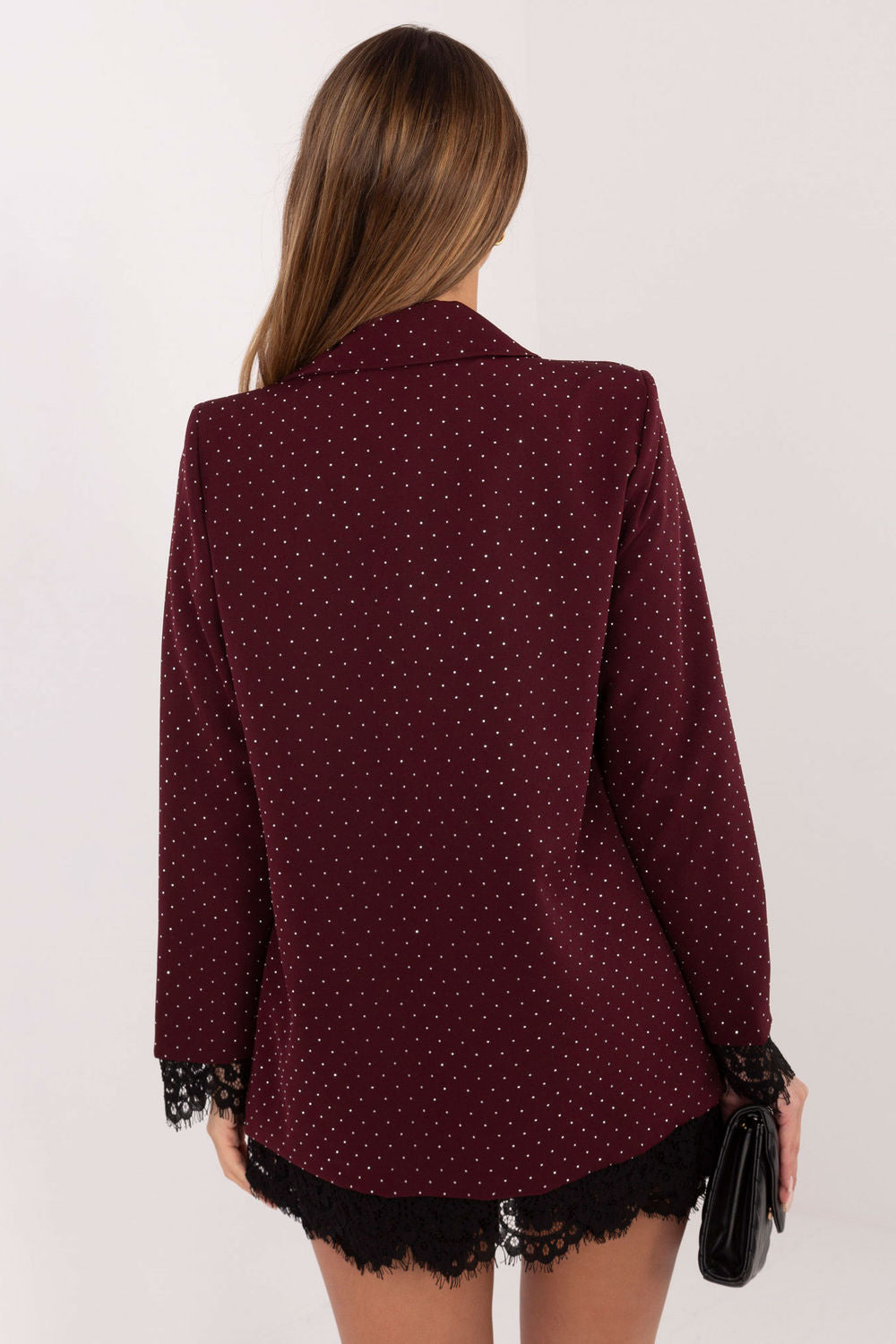 Italy Moda Burgundy Polyester Lace Long Sleeve Jacket - view 3