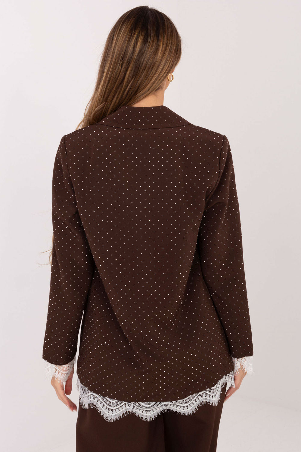 Italy Moda Brown Button Front Lace Long Sleeve Jacket - view 4