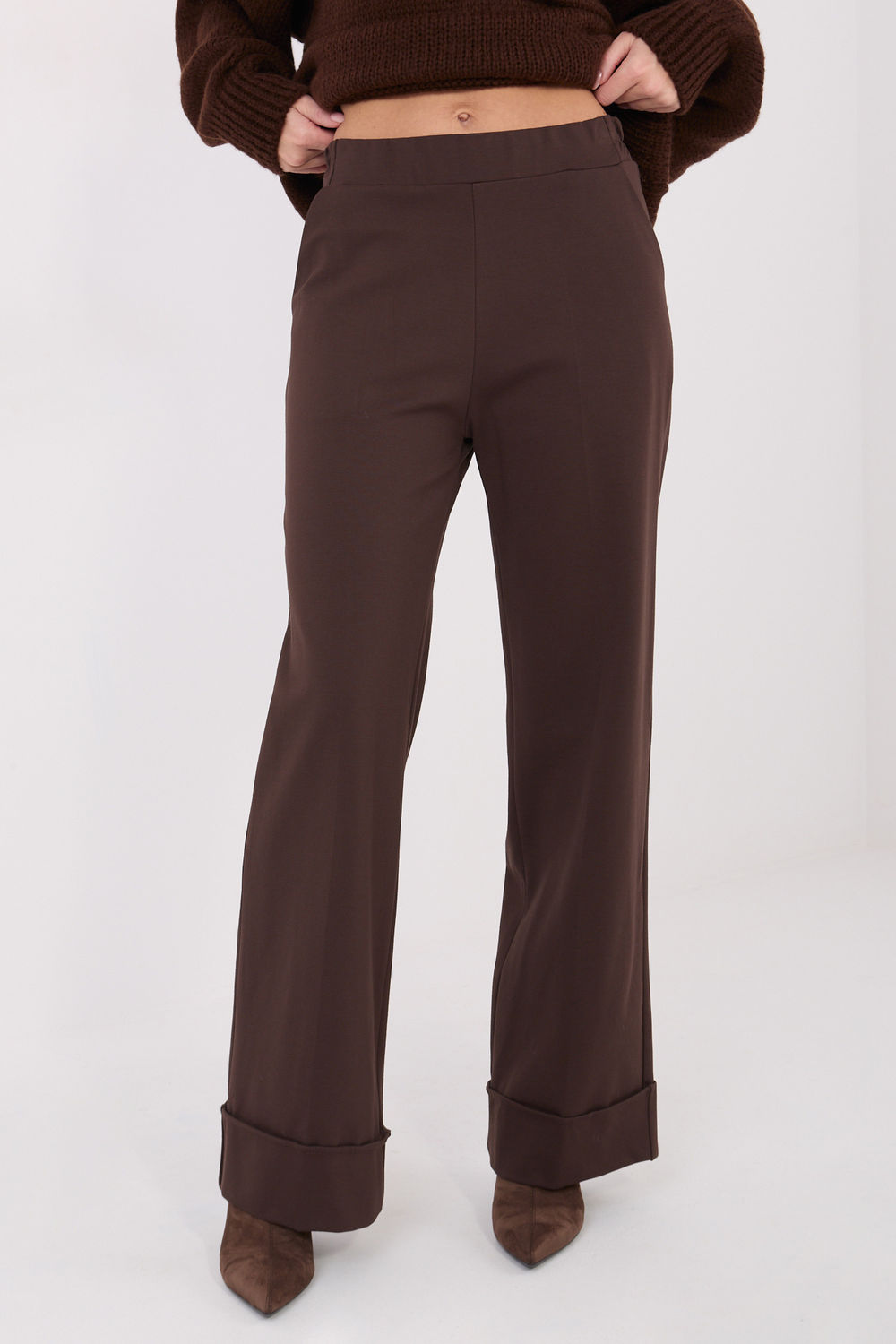 Rue Paris Dark Brown Wide Leg High Waisted Trousers