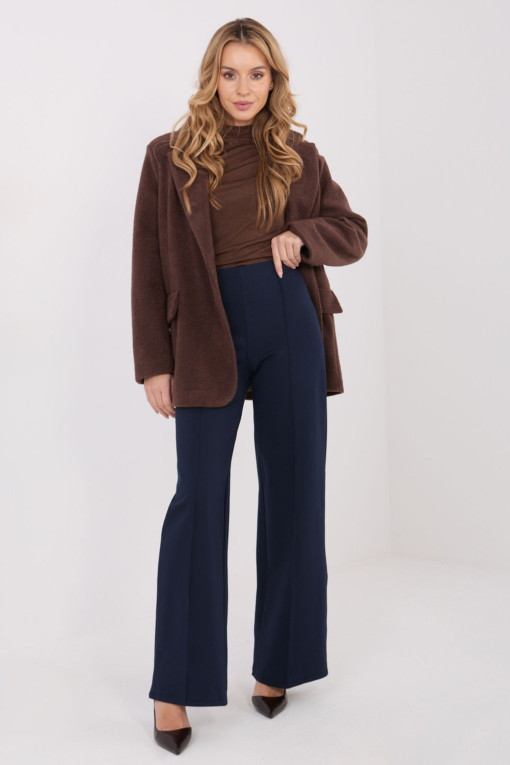 Rue Paris Navy Viscose Wide Leg High Waisted Trousers - view 2