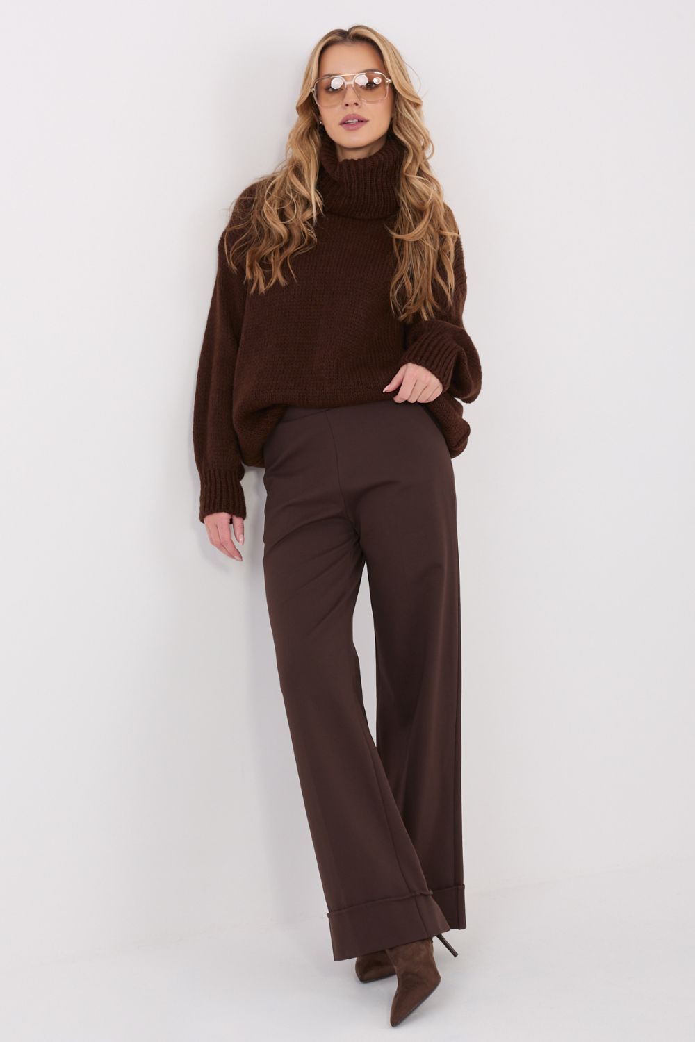 Rue Paris Dark Brown Wide Leg High Waisted Trousers - view 4