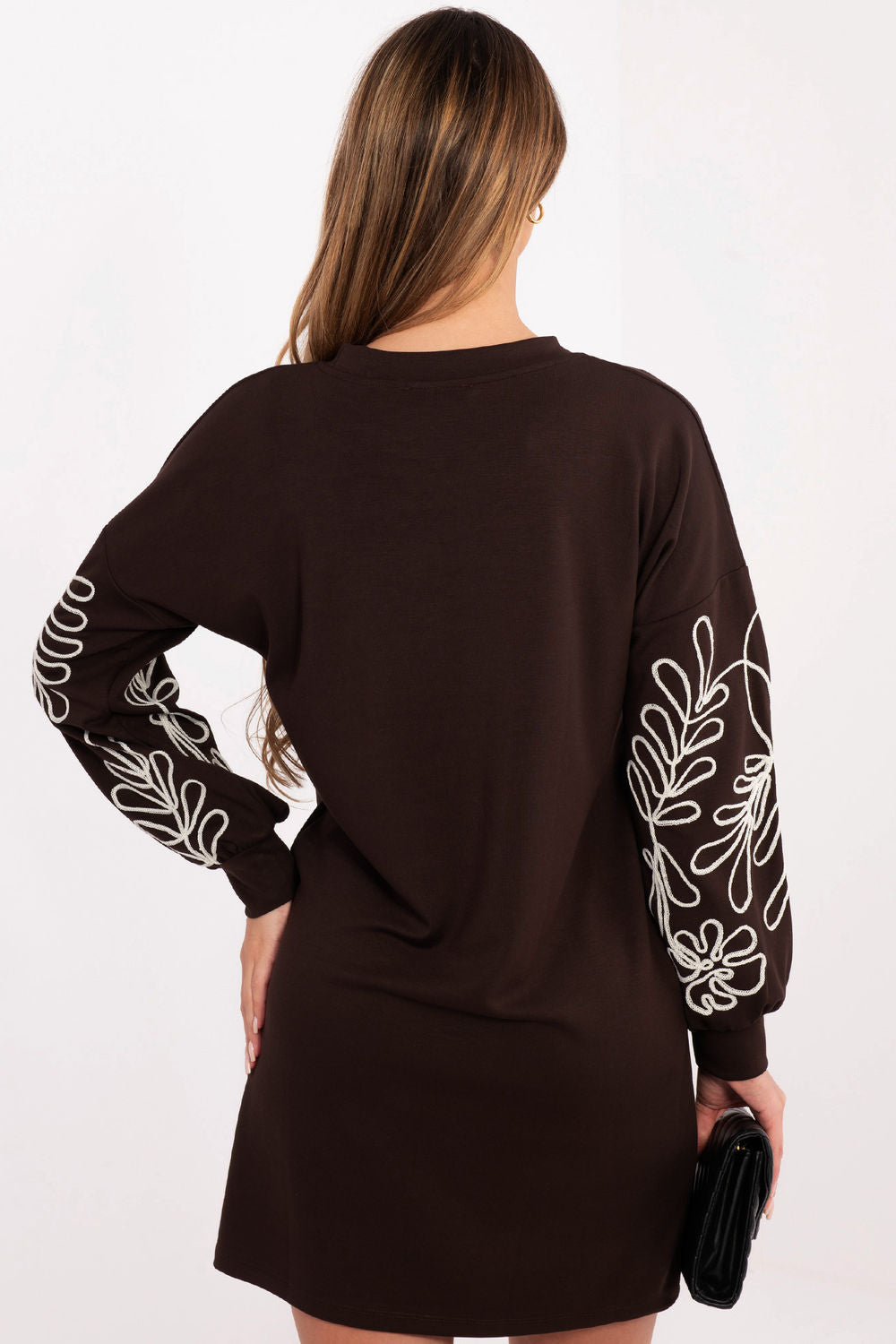 Rue Paris Dark Brown Round Neck Puff Sleeve Dress - view 3