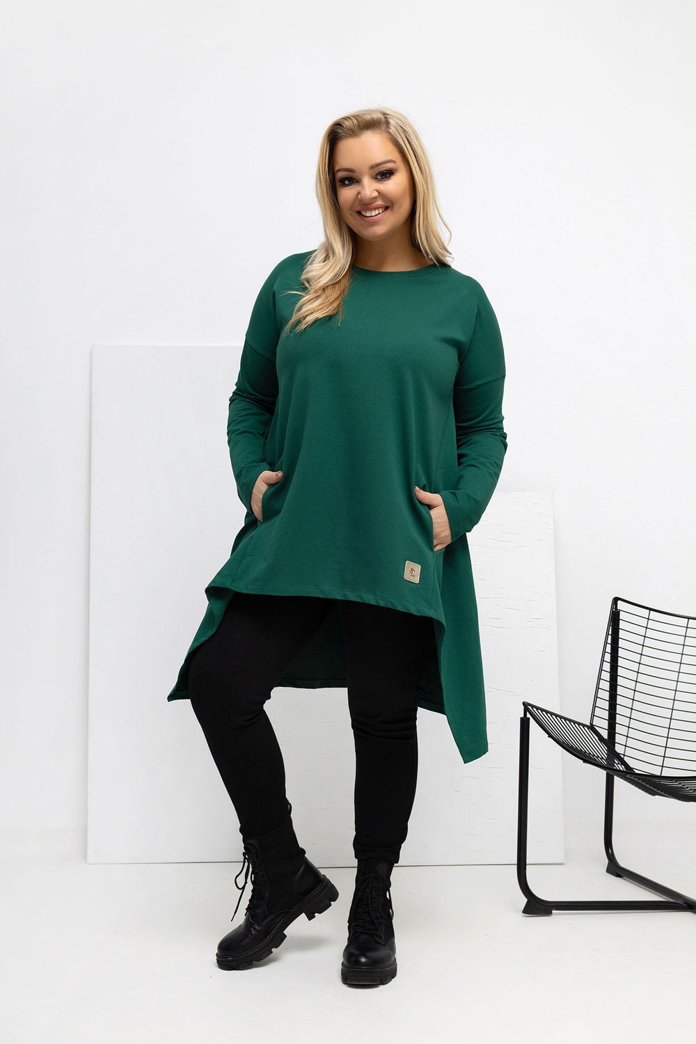 Relevance Dark Green Long Sleeve Plus Size Tunic