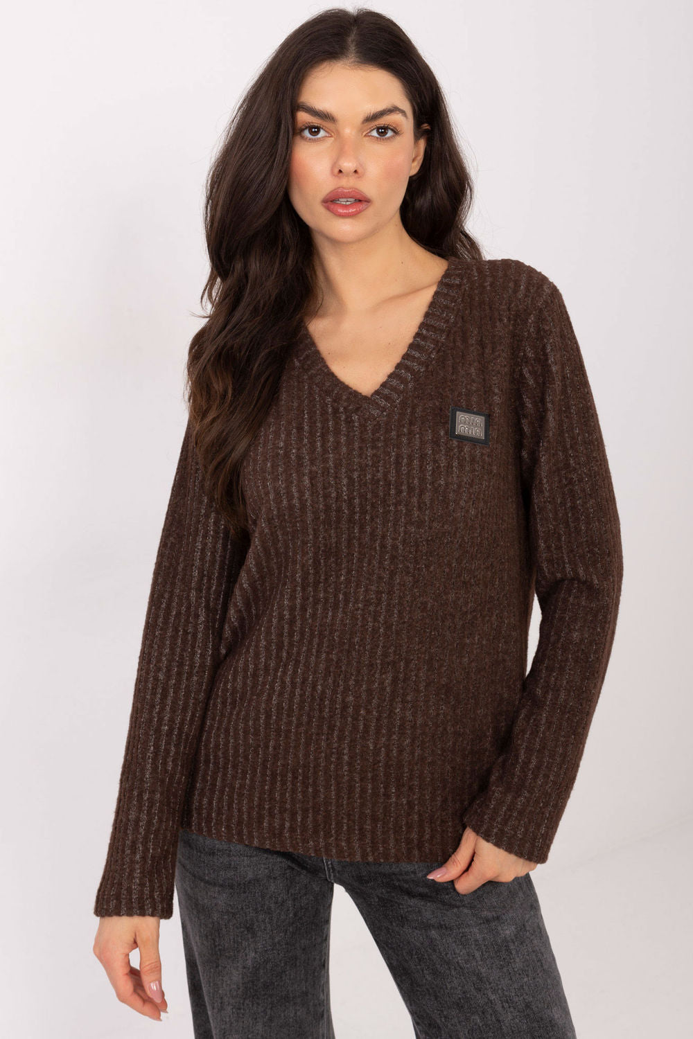 Relevance Brown V-Neck Long Sleeve Jumper