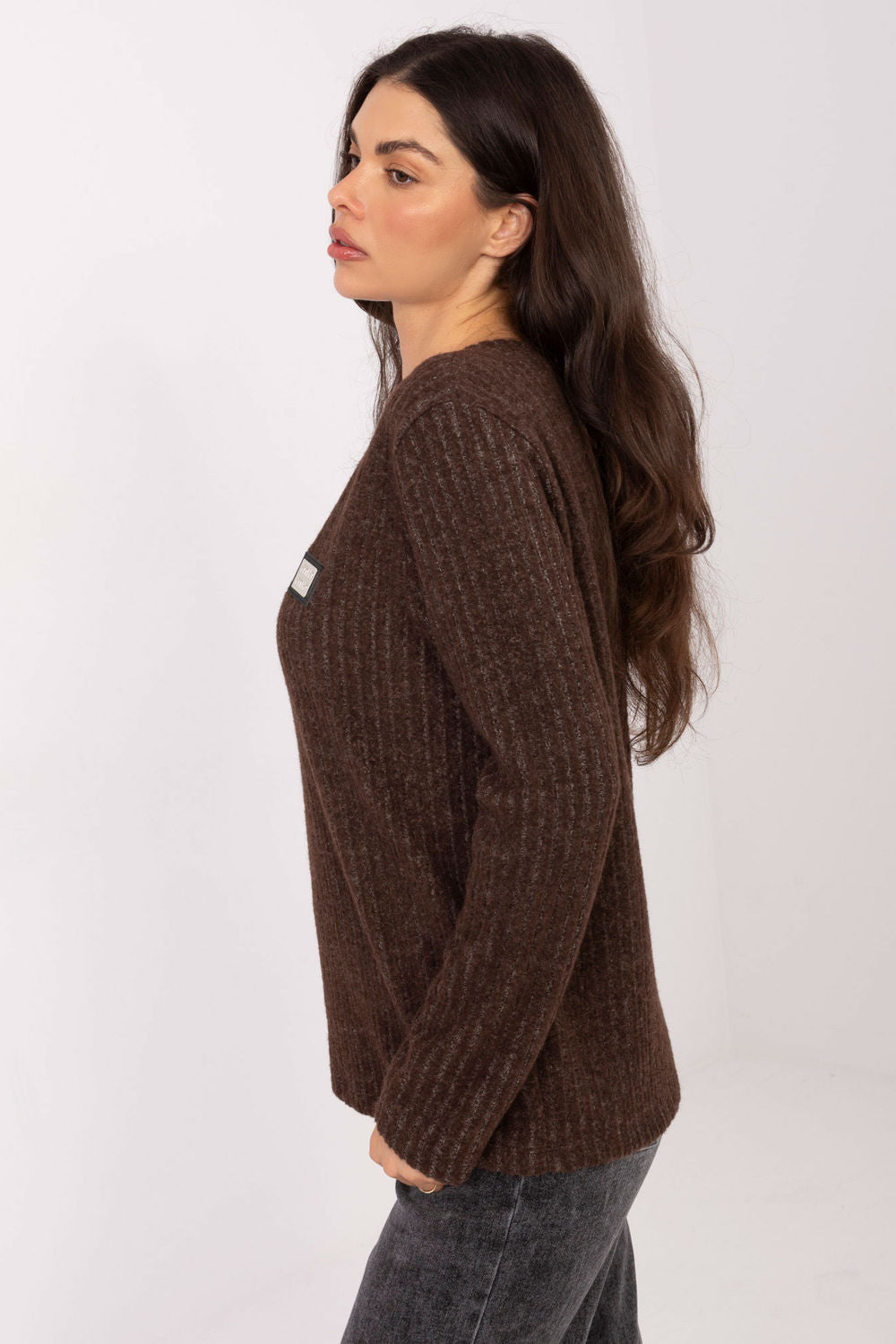 Relevance Brown V-Neck Long Sleeve Jumper - view 2