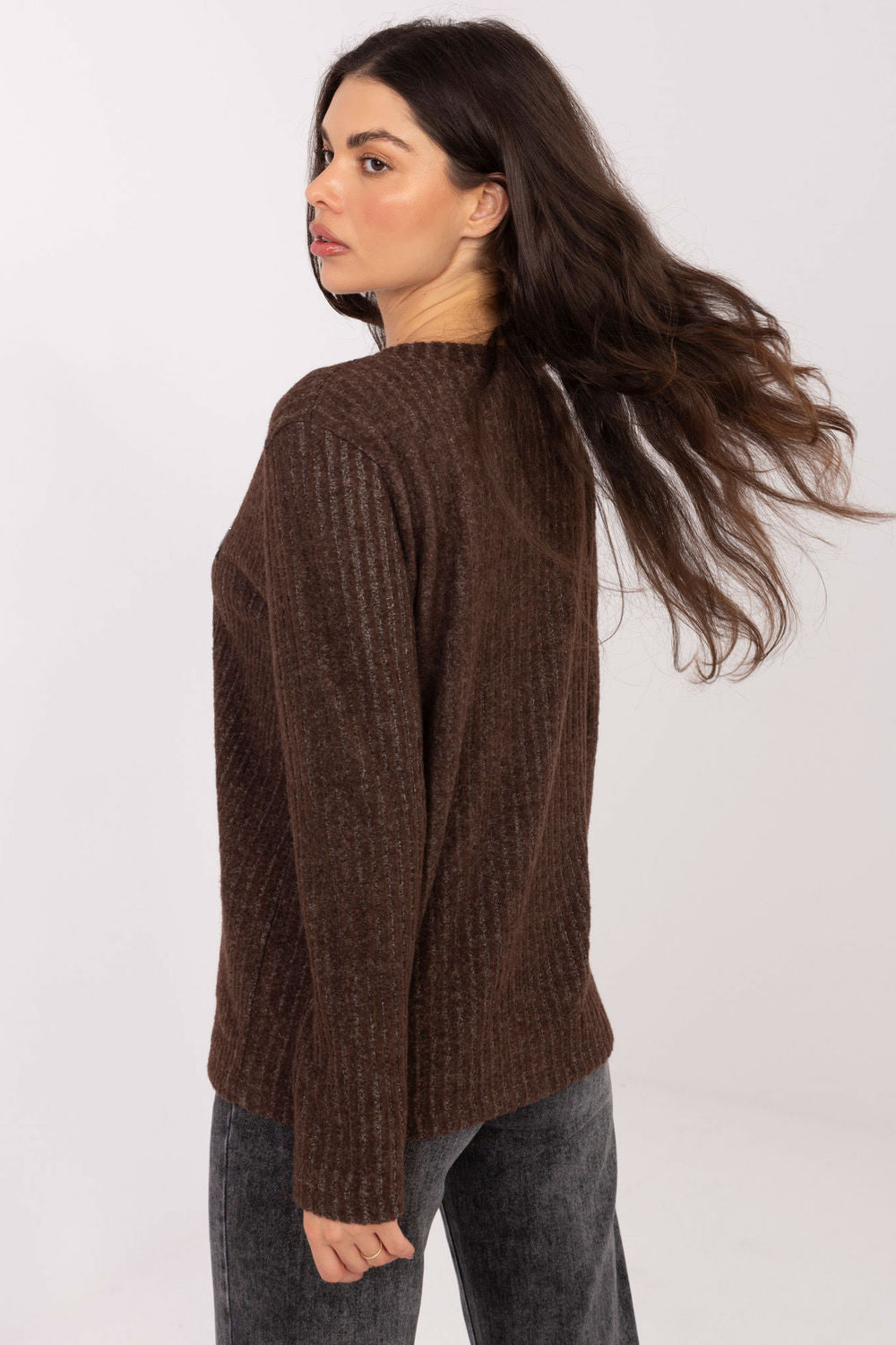 Relevance Brown V-Neck Long Sleeve Jumper - view 3