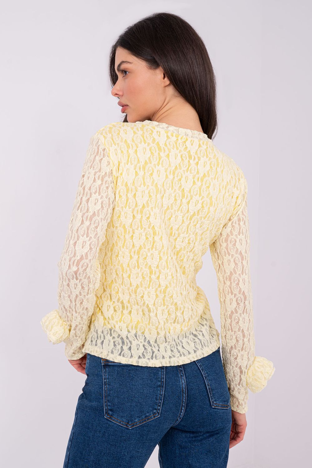 Italy Moda Light Yellow Bodycon Long Sleeve Lace Blouse - view 4