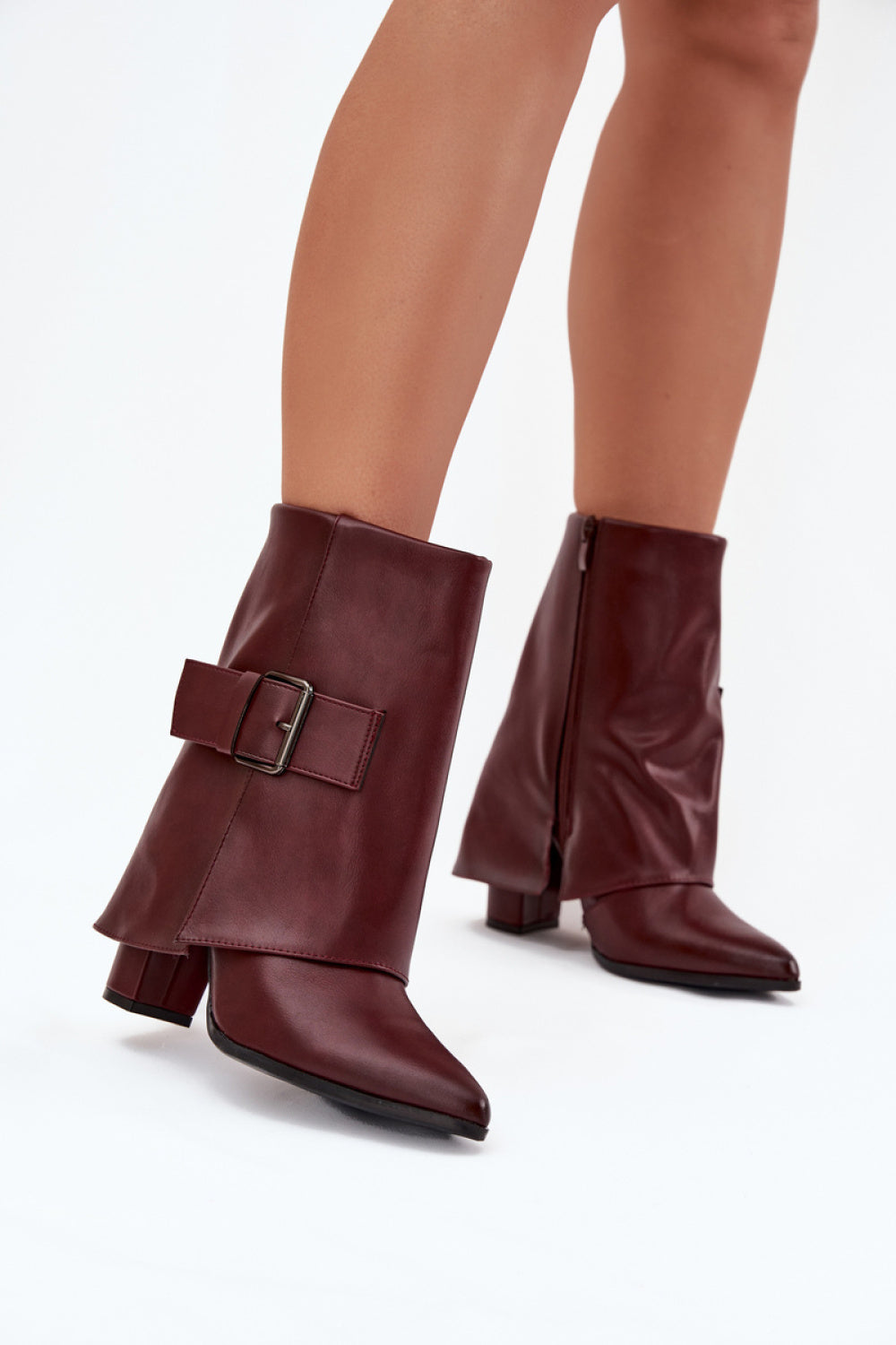Step In Style Ylenara Burgundy Faux Leather Heeled Ankle Boots